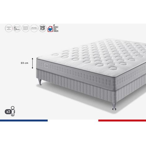 Ensemble matelas sommier 140 x 190 SIMMONS Hauteur 23 cm - Ressorts ensachés Sensoft - Fabriqué en France - SW1 (1/5)
