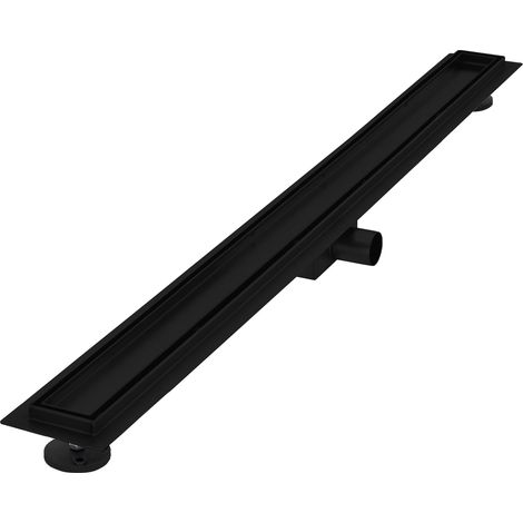 LuxeBath Canal de Ducha Desagüe 100cm Negro 2en1 Extraplano Acero Inóxidable Fijación al Suelo Sumidero Sifón Doble Cara Autolimpiante con Tope para Olores y Colador de Pelo Alcantarillado para Baño