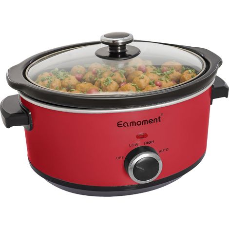 ESC-35A-OSRD 3,5 l200 W Slow Cooker avec 3 niveaux de chauffage et indicateur de puissance, passe au lave-vaisselle et avec poignées de transport, couvercle en verre facile à nettoyer, rouge (1/5)