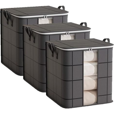 Ensemble de trois grands sacs de rangement pour vêtements, dimensions 48 x 28 x 50 cm - Noir - Poignées et fermetures éclair robustes et durables (1/5)