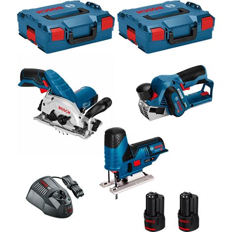Bosch – Pack de 3 outils électroportatifs 12V – Scie circulaire GKS 12V-26 – Scie sauteuse GST 12V-70 – Rabot GHO 12V-20 – 2 batteries 2.0Ah (1/5)