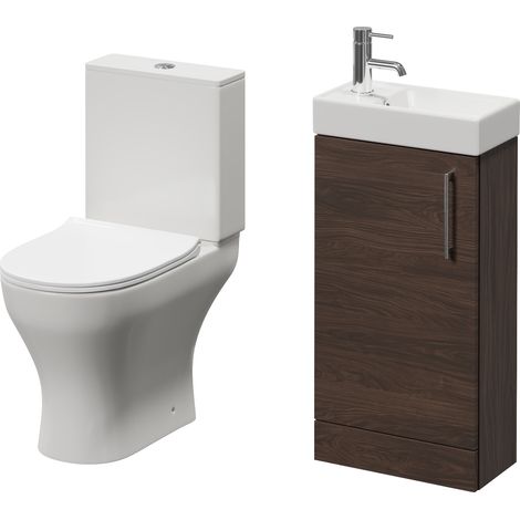 Napoli Cube Brown Oak 400mm Single Door Vanity Unit and Jubilee Toilet Suite with Align Basin - 400mm - Chrome 160mm Handle