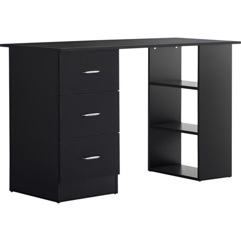 Schreibtisch mit Stauraum, Computertisch 120 x 50 cm, Computertisch mit Regalen und Schubladen, für kleine Räume, Schlafzimmer, schwarz
