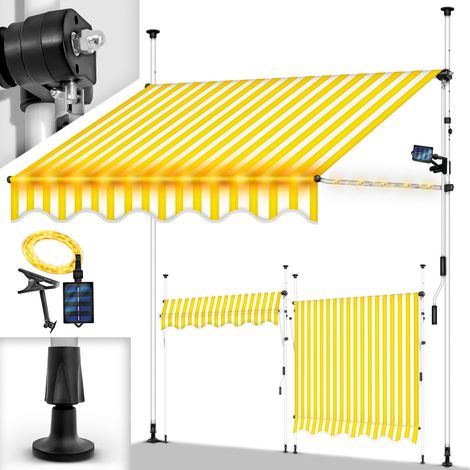 tillvex Tenda da sole a morsetto 250 cm gialla/bianca con LED solare e manovella per balcone Tenda da sole per balcone senza forare Tenda da sole resistente ai raggi UV e regolabile in altezza Prot (1/5)