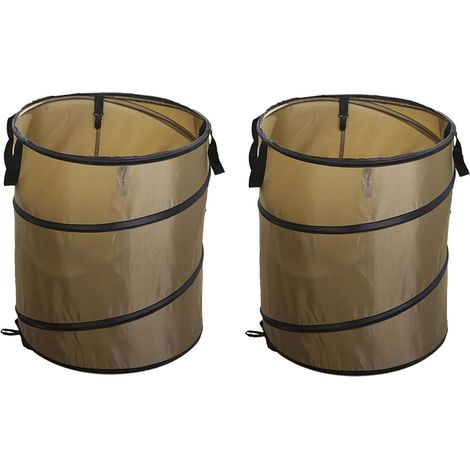 Cubo de basura plegable, cubo de basura portátil para camping, contenedor de basura para camping, contenedor de basura para jardín, juego de dos piezas para residuos de exterior (marrón oscuro)