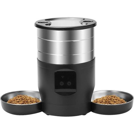 Distributeur automatique de croquettes pour chats et chiens, 4,5 L, Wi-Fi, avec deux gamelles incluses. Prise américaine. (1/5)