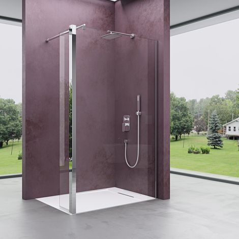 doporro Duschwand 70x200cm Walk-In mit 30cm Nebenteil, 10mm Duschabtrennung Bremen mit rundem Stabilisator, aus Echtglas ESG-Sicherheitsglas Klarglas inkl. Nanobeschichtung (1/5)