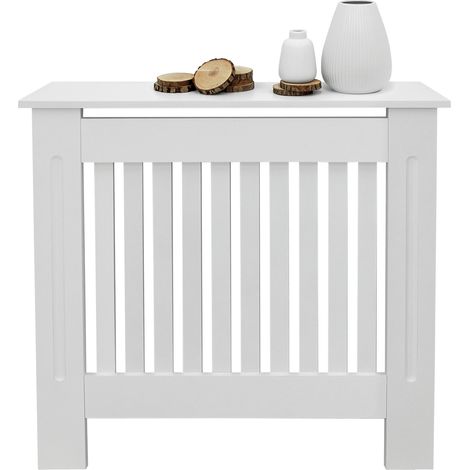 ECD Germany Copritermosifone MDF 78x19x82 cm Rivestimento del Radiatore Verniciato Bianco Copertura del Radiatore Stile Casa di Campagna Copricalorifero Coperchio Radiatore in Legno Protezione