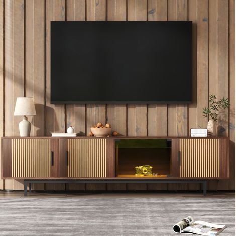 Mobile TV Lowboard con Texture Scolpita, Fascia LED e Anta in Vetro Temperato (1/5)