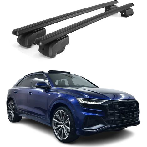 OMAC Barres de toit en aluminium pour Audi Q8 4M 2018-2026 – City Crash – ISO/PAS 11154:2006 – Antivol inclus – Charge max 75 kg – 2 barres Noir (1/4)