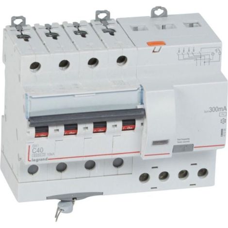 Disjoncteur différentiel monobloc DX³6000 10kA arrivée haute et départ bas à vis 4P 400V - 40A - typeAC 300mA - LEGRAND