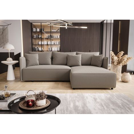 Ecksofa Schlafsofa EVORA Stoff Poso Hellbraun Ottomane Rechts (1/3)