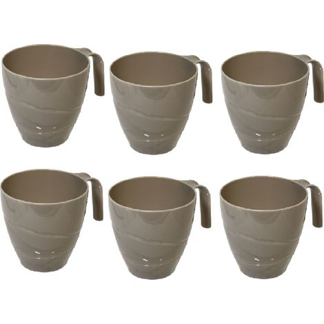 Set di 6 Tazze da Latte Cappuccino in plastica con manico grigio caldo 33 Cl Ideale per Uso Quotidiano Ufficio, Pic-Nic campeggio camping