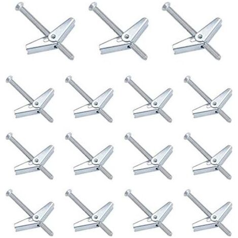 Lot de 15 chevilles à ressort à ressort en acier carbone - Vis d'expansion M4 - Vis supplémentaires - Vis à bascule pour montage au plafond, montage mural, plantes suspendues (argenté) (1/5)