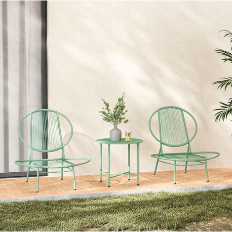 Set da giardino in acciaio 2 posti verde con tavolino rotondo, sedie ergonomiche (1/5)
