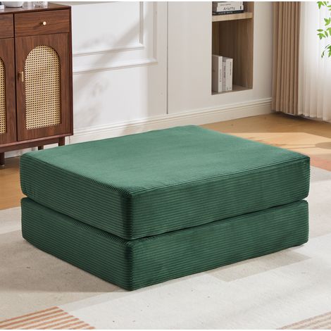 Pouf pliable convertible en lit 1 place, corduroy vert émeraude, 109 x 95 x 43 cm, REDOM (1/5)