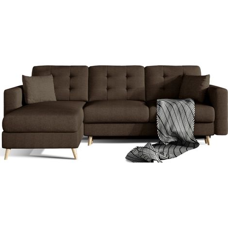 Ecksofa Schlafsofa HASGARD 3-Sitzer braun 248x162 cm – mit Stauraum und Holzfüßen