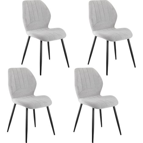 4 sillas de comedor modernas tapizadas con tela de lino y una robusta estructura de metal que soporta 120 kg, ideales para familias, invitados o cenas acogedoras. (1/5)