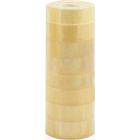 Pack de 8 Ruban adhésif de bureau transparent brillant haut pouvoir adhésif, largeur 19 mm rouleau de 33m épaisseur 50 microns (1/4)