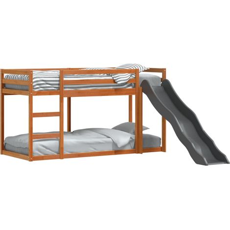 vidaXL Letto Castello Scivolo Scala Marrone Cera 75x190 Massello Pino (1/4)