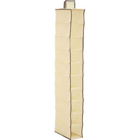 Premier Housewares Cream Brown Trim 10 Section Hanging Shoe Organiser (1/5)