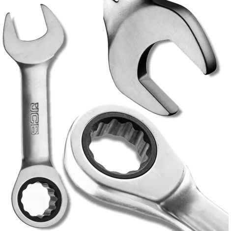 Clé à cliquet courte double JCB 16 mm Cr-V 12 pans (1/5)