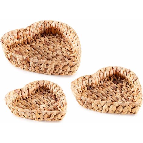 Vassoi / cestini a forma di cuore in giacinto intrecciato, Grande: cm 30 x 31 x 7 H