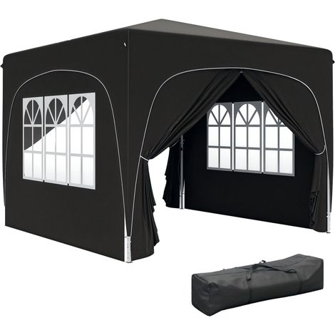 Outsunny 3 x 3(m) UPF50+ Pop Up Gazebo with Sides and Carry Bag, Black (1/5)