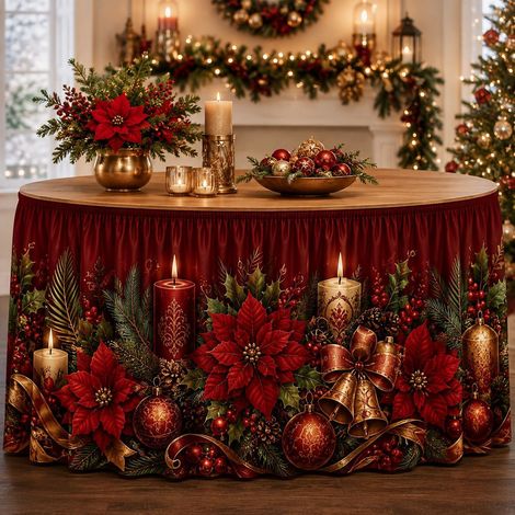 Nappe de Noël style 2026 pour décorations de fête de famille - Tissu décoratif en polyester imprimé bonhomme de neige et sapin de Noël - 180 x 75 cm - 27