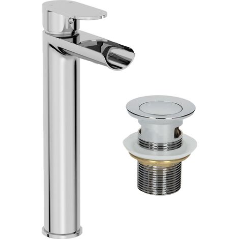 Bathroom Waterfall High Rise Mono Basin Mixer Tap Waste Modern (1/5)