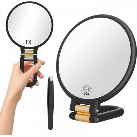 Miroir grossissant x30, miroir à main avec poignée, miroir à main double face avec grossissement x30/x1, miroir de maquillage de voyage (1/4)
