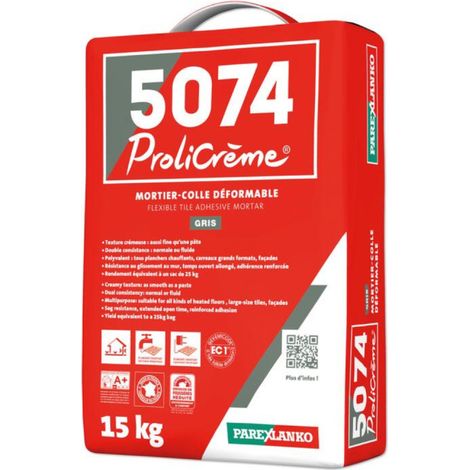Mortier-colle déformable PAREXLANKO 5074 Prolicrème - Gris - 15kg