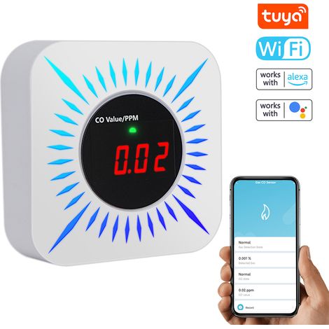Tuya WiFi CO Détecteur de fuite de gaz combustibles Testeur de fuite de monoxyde de carbone portable Concentration multifonctionnelle Qualité de l'air domestique APP Test de renifleur d'alarme à dista (1/5)