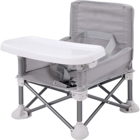 Rehausseur Chaise Enfant Chaise de Siège Portable Pli Compact avec Sangles Pour une Utilisation Intérieure/extérieure Evolutif dès 6 mois, Sac Transport (Gris) (1/5)