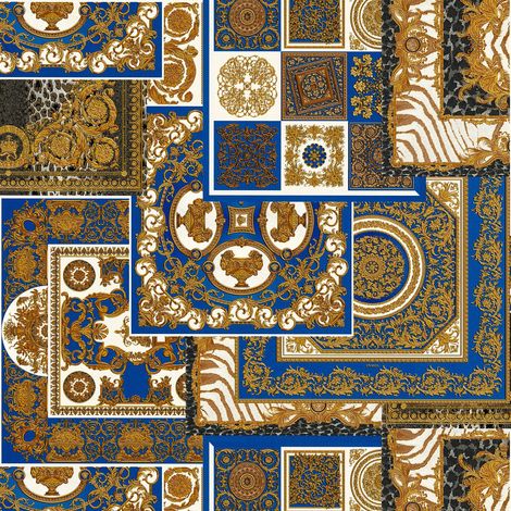 Barock Tapete Profhome 370481 Vliestapete leicht strukturiert Design glitzernd gold blau weiß 7,035 m2