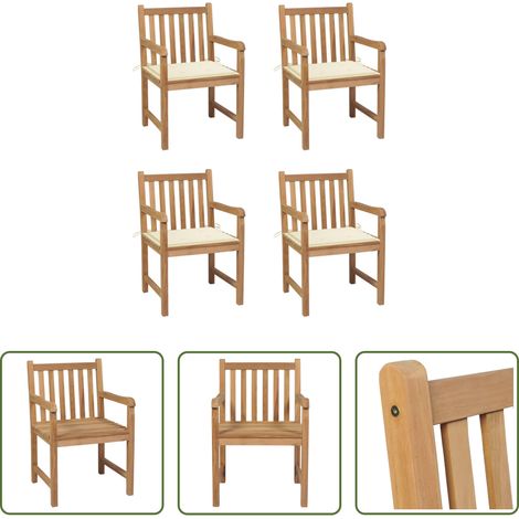 Holz Gartenmöbel -  Gartenstühle 4 Stk. mit Cremeweißen Kissen Massivholz Teak (1/5)