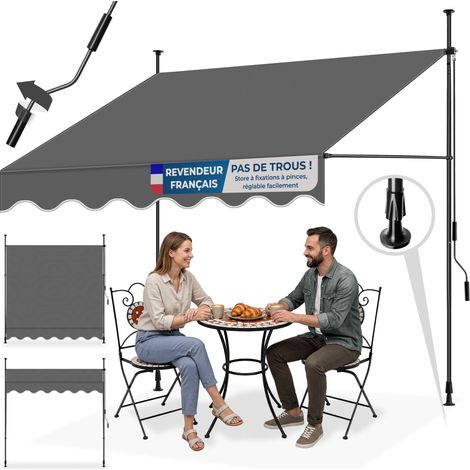 Store à pince sans perçage en polyester 200 x 180 cm gris