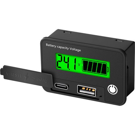 Voltmetro digitale a due fili 8-30 V CC, tipo C, USB-A, tester di capacità della batteria. Display a doppia uscita con allarme di bassa tensione e funzione di memoria in caso di interruzione di corren (1/5)