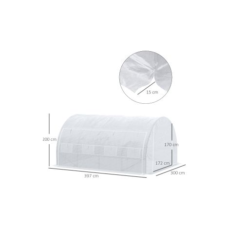 Serre de jardin blanche en film PVC avec structure en acier, protection UV, porte latérale et coupe-vent pour potager et cour (1/5)