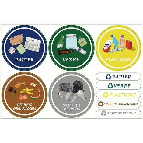 Étiquettes Autocollantes pour Tri Sélectif - Lot de 6 Stickers Ronds 9.8CM - Texte en Français - Gestion des Déchets et Recyclage (1/5)