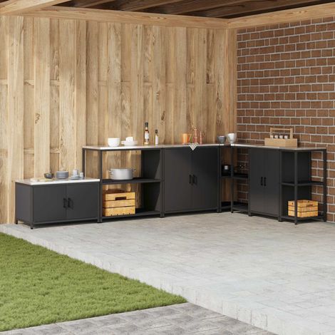 Küchenaufbewahrung mit Regal Schwarz 90 x 50 x 92 cm Stahl