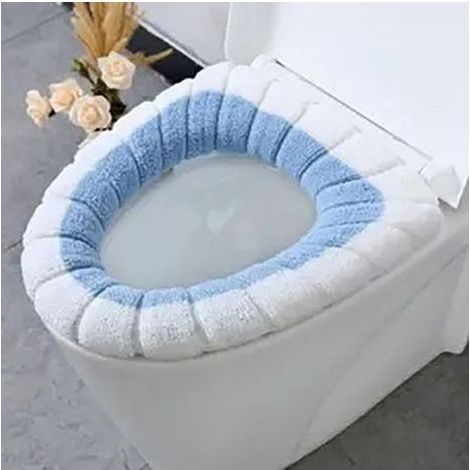 Tapis de toilette en fibre PAN souple et élastique, parfait pour une utilisation toute l'année (blanc et bleu) (1/5)