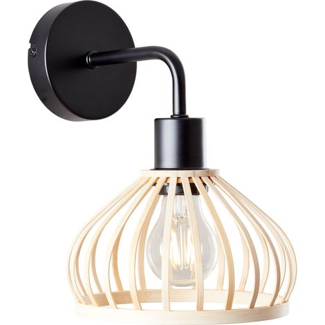 Applique murale Brilliant Norah noir/naturel, métal/bambou, 1x A60, E27, 40 W (1/5)