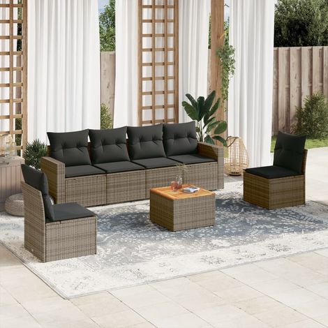 vidaXL Salon de jardin avec coussins 7 pcs gris résine tressée (1/5)