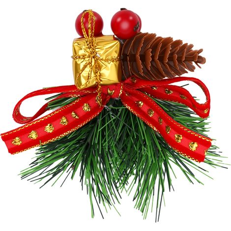 Picks de Noël pick floral d'arbre décoratif artificiel verdure pomme de pin baie nœud cloche et rotin set pour boîte, couronne décoration 6207 (1/5)