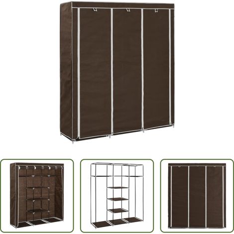 Kleiderschrank mit Fächern -  Kleiderschrank mit Fächern und Stangen Braun 150x45x175cm Stoff (1/5)