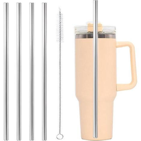 Set di cannucce in metallo,5 pezzi,acciaio inox,cannucce lunghe 30 cm,4 cannucce dritte con spazzolino per la pulizia,per bevande calde e fredde (1/5)