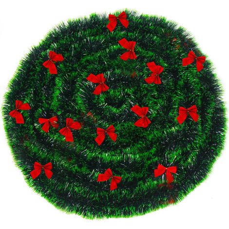 Artificial Pine Christmas Wreath with Red Bow for Fireplace, Staircase, Foyer and Party Decoration (5 Pieces, 2 m) (1/5)