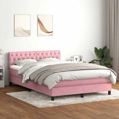 vidaXL Sommier à lattes de lit avec matelas rose 140x210 cm velours (1/5)
