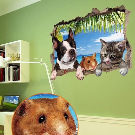 Lot autocollant mural décoratif amovible pour chien chat rat, stickers muraux adhésifs pour salon bureau maison (1/3)